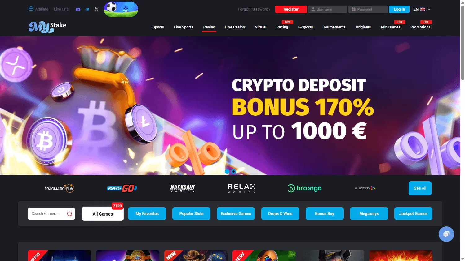 MyStake Casino desktop games catalogue